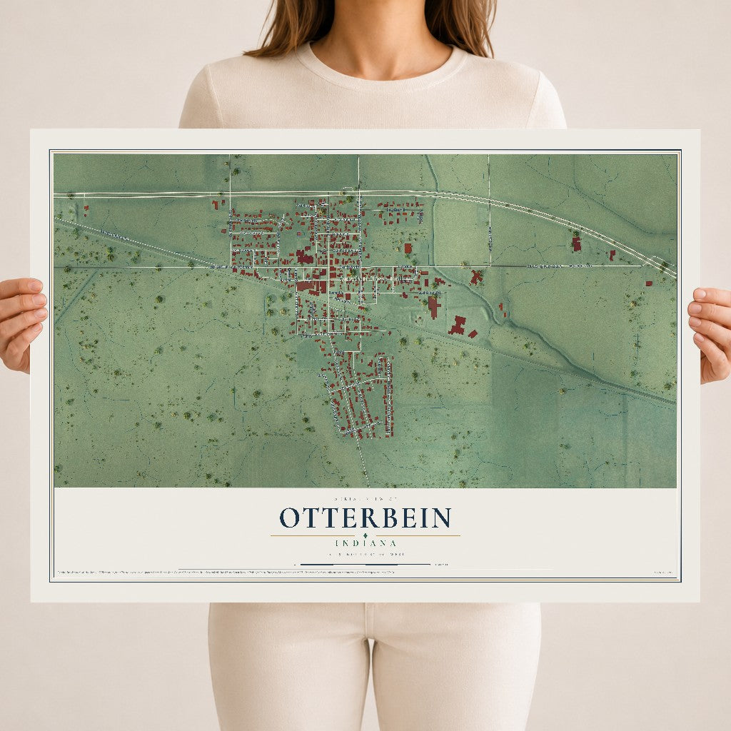 Map of Otterbein, Indiana, 18 x 24 inch unframed archival matte print
