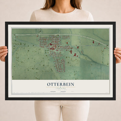 Map of Otterbein, Indiana, 18 x 24 inch print in a black wood frame