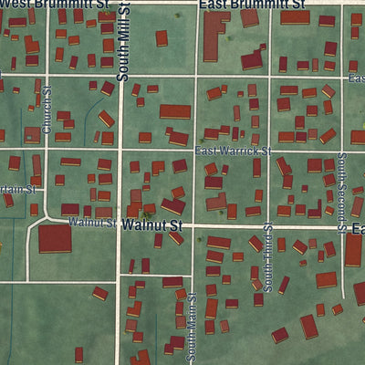 Close-up of the map of Owensville, Indiana print showing street and building detail
