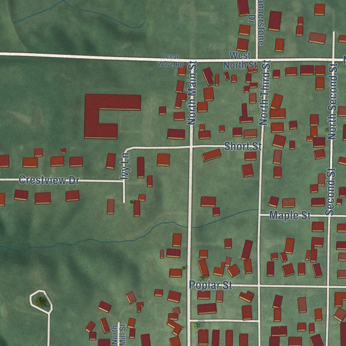 Second close-up of the map of Owensville, Indiana print showing more streets and buildings