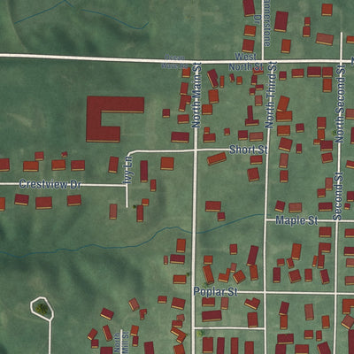 Second close-up of the map of Owensville, Indiana print showing more streets and buildings