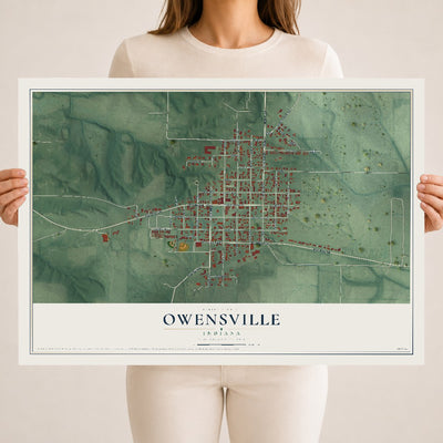 Map of Owensville, Indiana, 18 x 24 inch unframed archival matte print