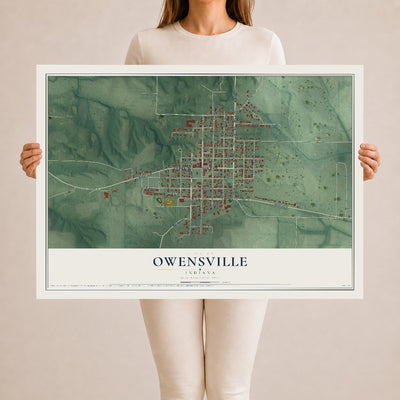Map of Owensville, Indiana, 24 x 36 inch unframed archival matte print