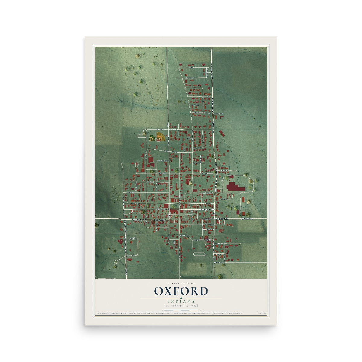 Map of Oxford, Indiana, 12 x 18 inch unframed archival matte print