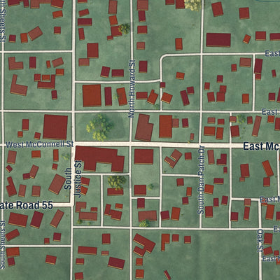 Close-up of the map of Oxford, Indiana print showing street and building detail