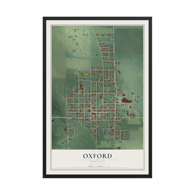 Map of Oxford, Indiana, 12 x 18 inch print in a black wood frame