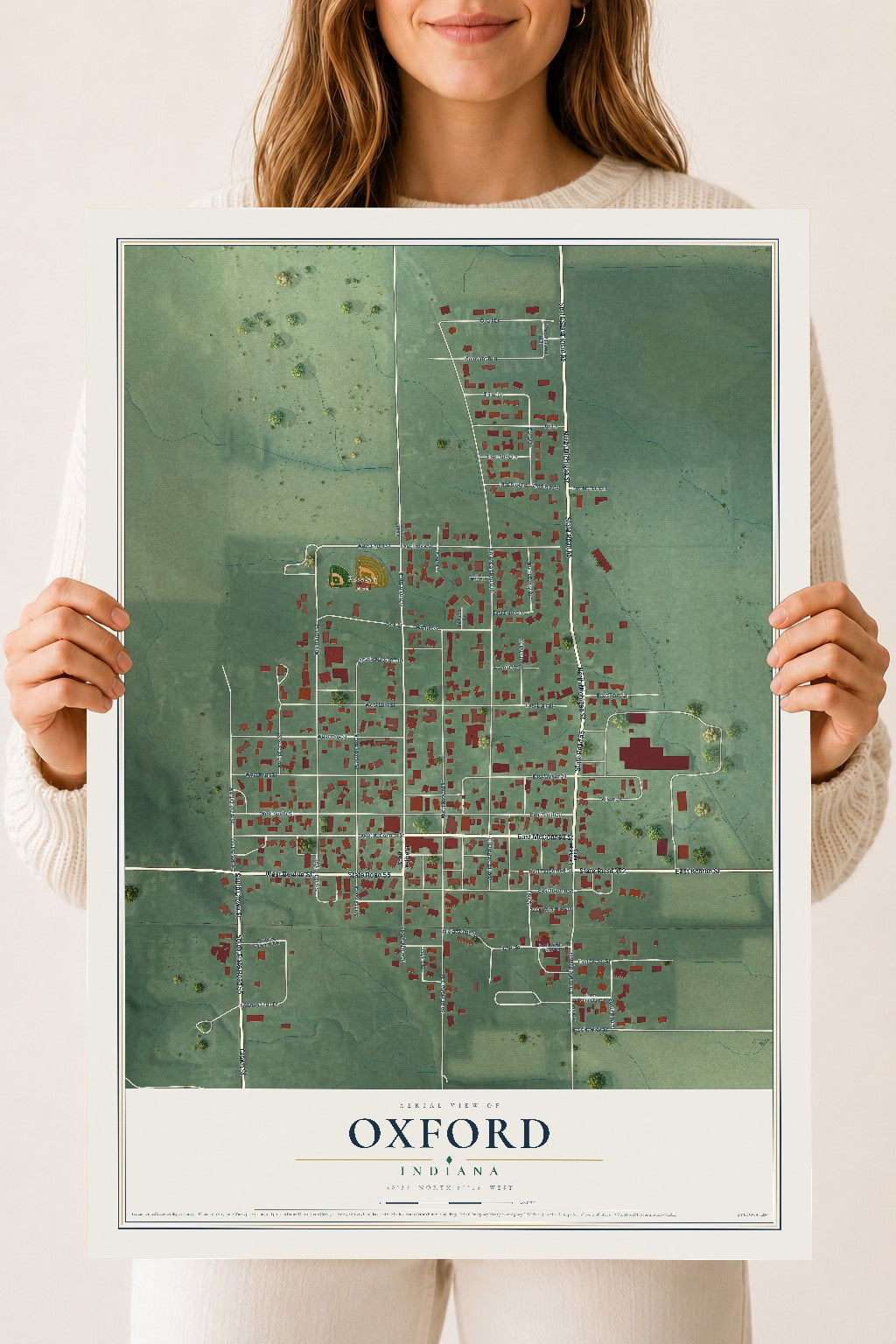 Map of Oxford, Indiana, 18 x 24 inch unframed archival matte print