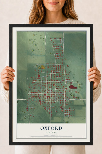 Map of Oxford, Indiana, 18 x 24 inch print in a black wood frame
