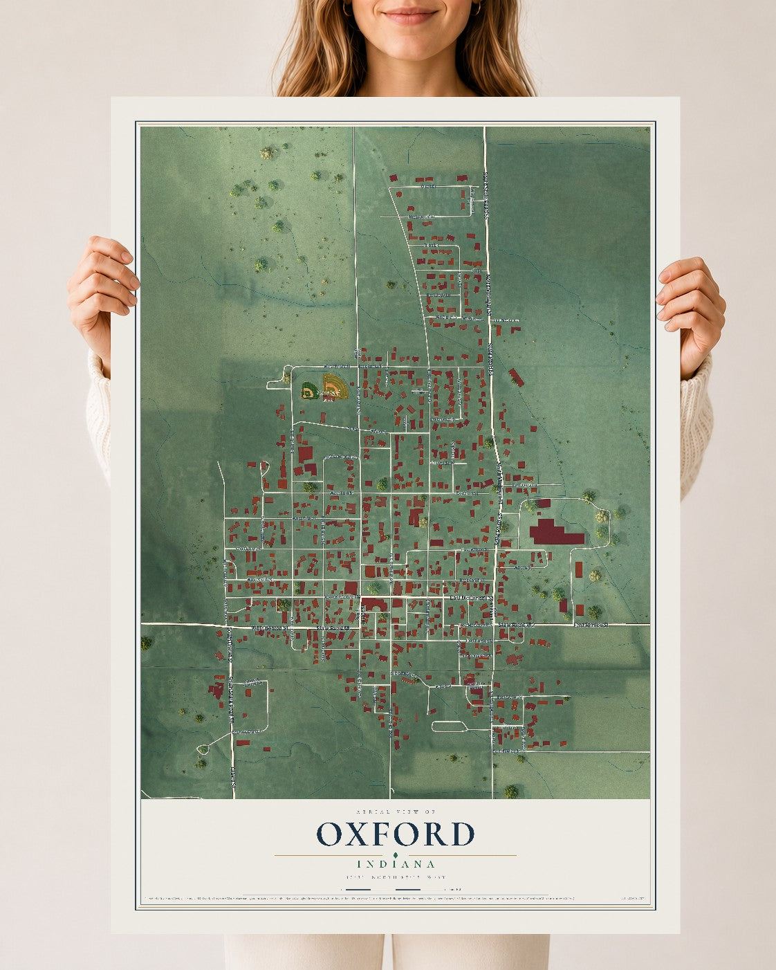 Map of Oxford, Indiana, 24 x 36 inch unframed archival matte print