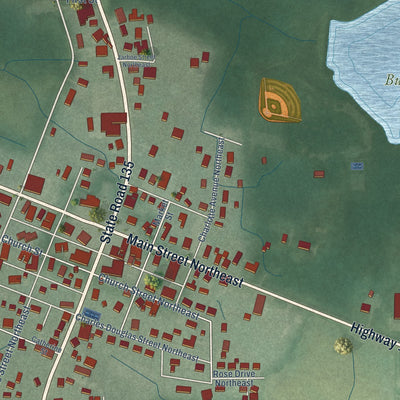 Close-up of the map of Palmyra, Indiana print showing street and building detail