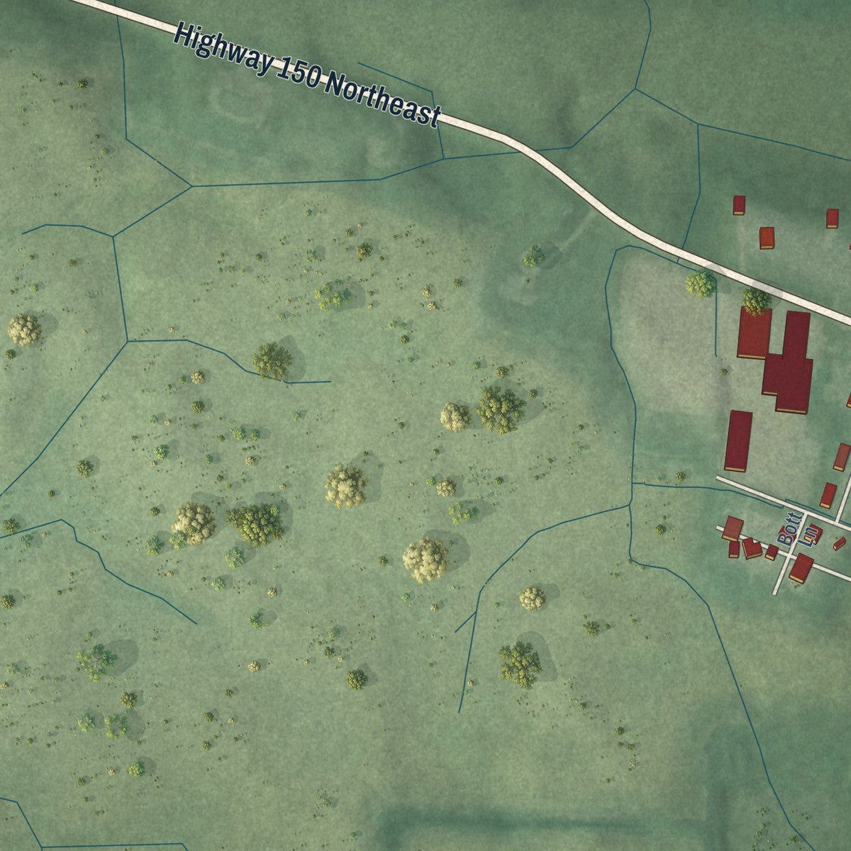 Second close-up of the map of Palmyra, Indiana print showing more streets and buildings