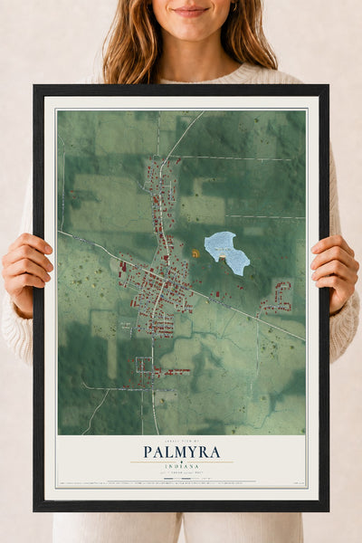 Map of Palmyra, Indiana, 18 x 24 inch print in a black wood frame