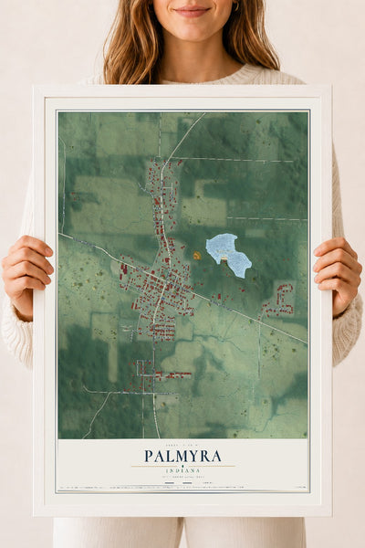 Map of Palmyra, Indiana, 18 x 24 inch print in a white wood frame