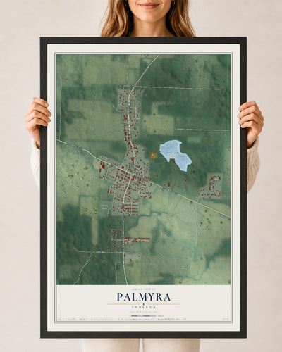 Map of Palmyra, Indiana, 24 x 36 inch print in a black wood frame