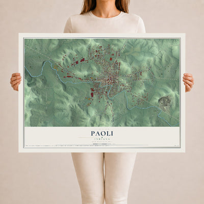 Map of Paoli, Indiana, 24 x 36 inch unframed archival matte print