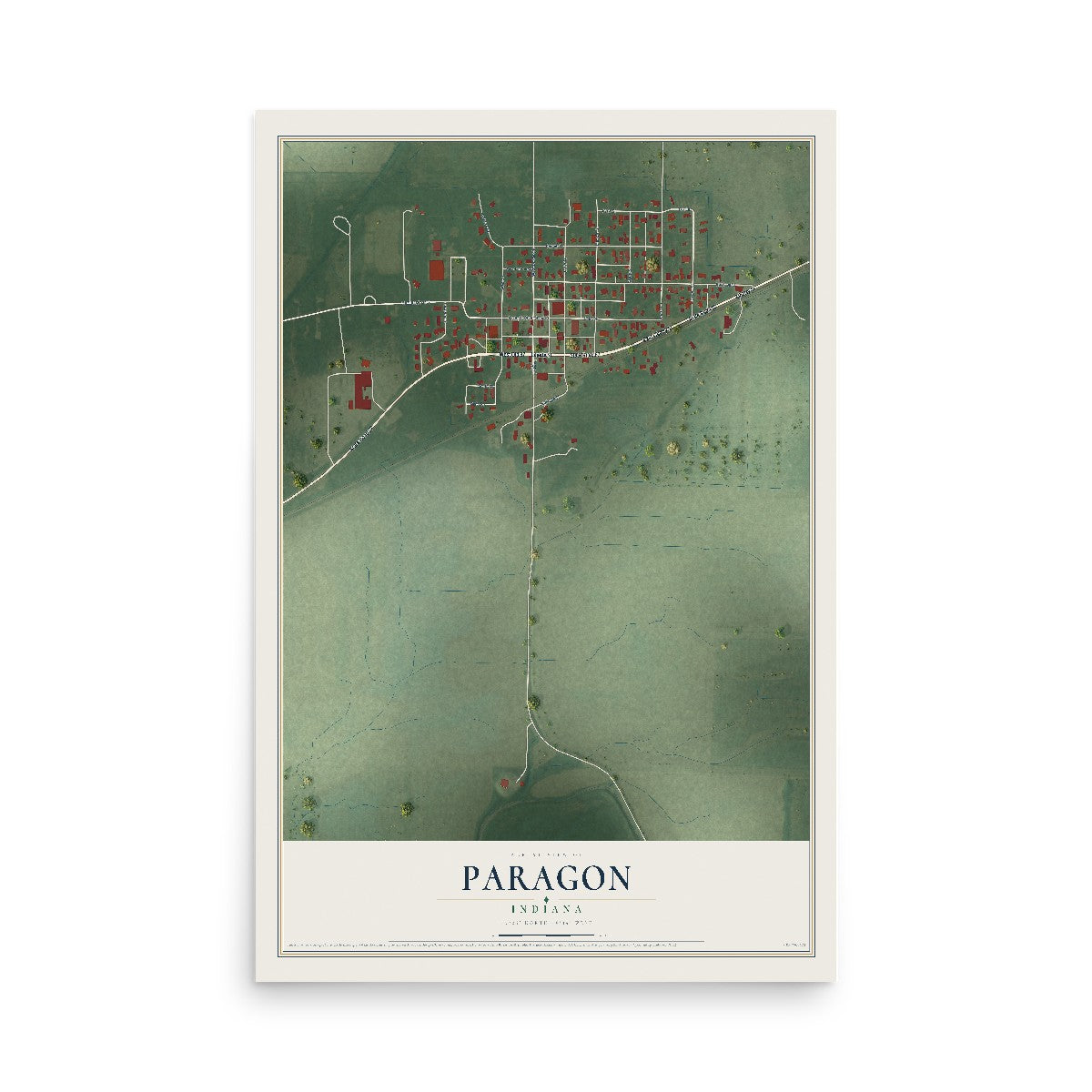 Map of Paragon, Indiana, 12 x 18 inch unframed archival matte print