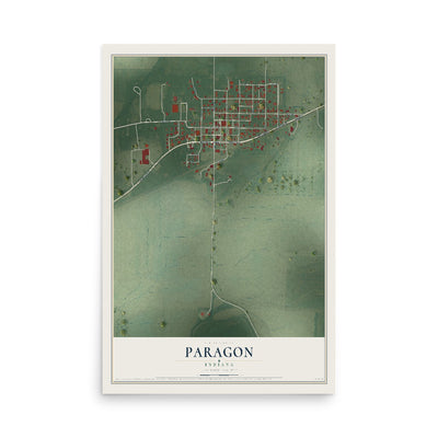 Map of Paragon, Indiana, 12 x 18 inch unframed archival matte print