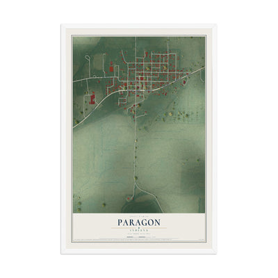 Map of Paragon, Indiana, 12 x 18 inch print in a white wood frame
