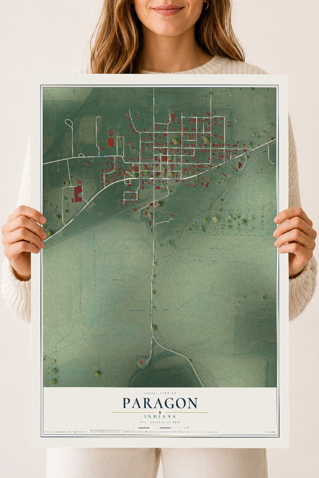 Map of Paragon, Indiana, 18 x 24 inch unframed archival matte print