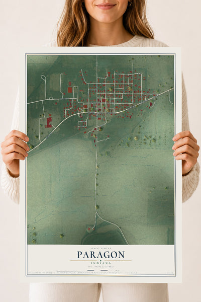 Map of Paragon, Indiana, 18 x 24 inch unframed archival matte print