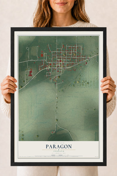 Map of Paragon, Indiana, 18 x 24 inch print in a black wood frame