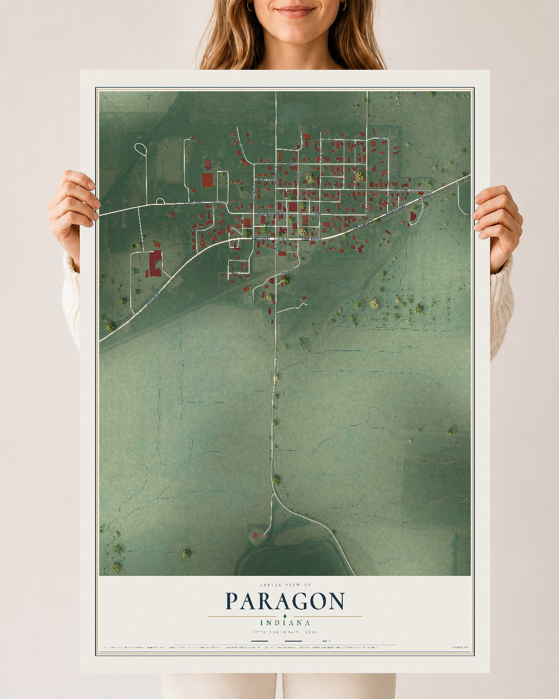 Map of Paragon, Indiana, 24 x 36 inch unframed archival matte print