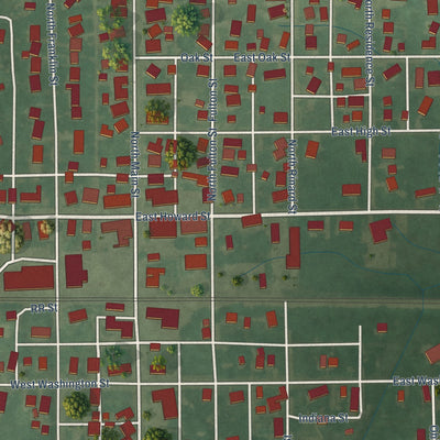 Close-up of the map of Parker City, Indiana print showing street and building detail