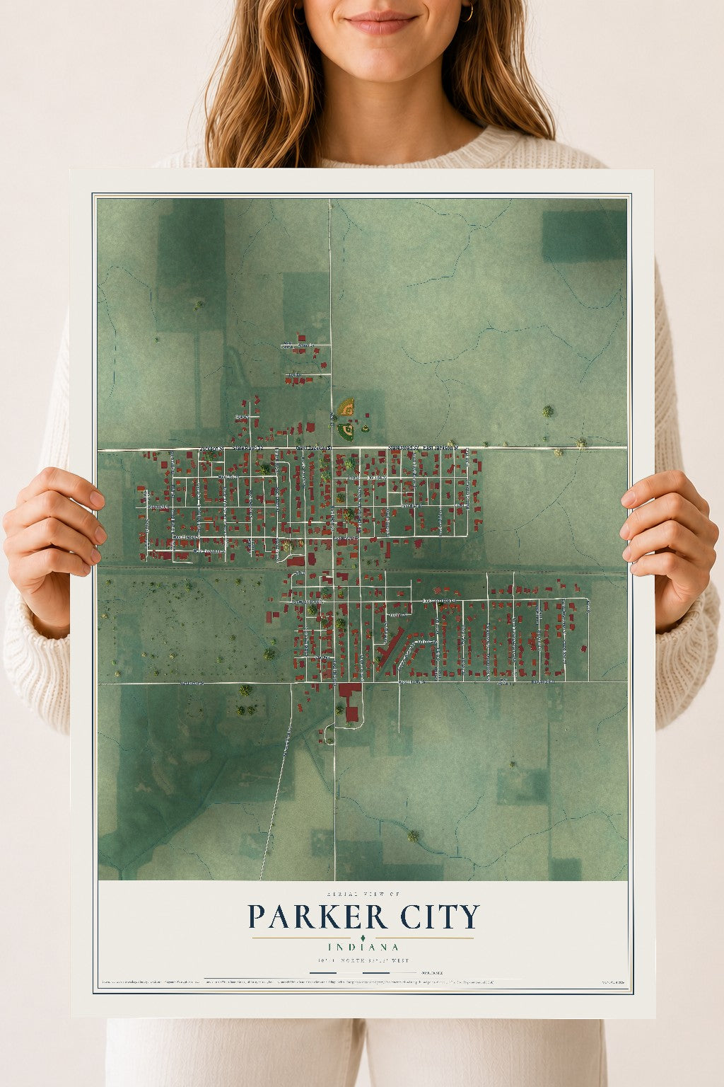Map of Parker City, Indiana, 18 x 24 inch unframed archival matte print