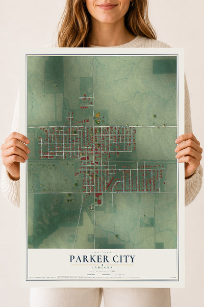 Map of Parker City, Indiana, 18 x 24 inch unframed archival matte print