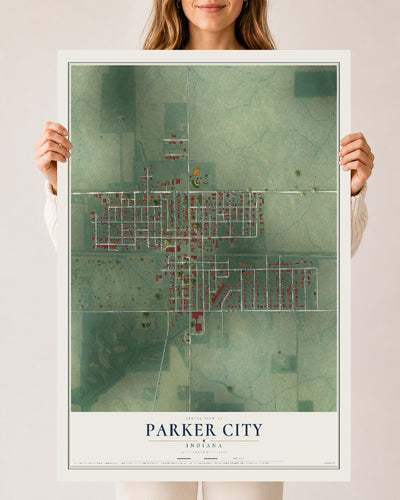 Map of Parker City, Indiana, 24 x 36 inch unframed archival matte print