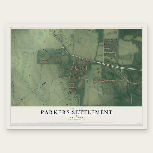 Parkers Settlement, Indiana map print, the full design