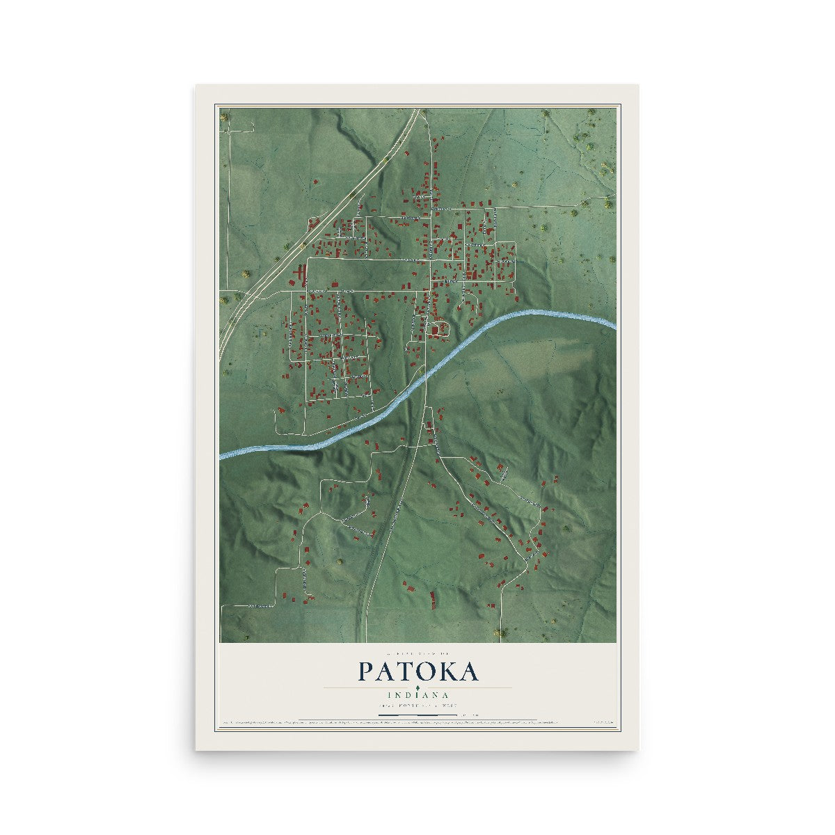 Map of Patoka, Indiana, 12 x 18 inch unframed archival matte print