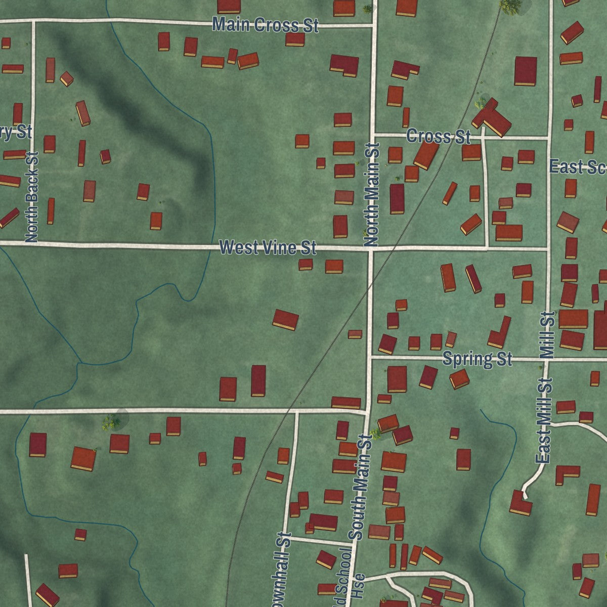 Close-up of the map of Patoka, Indiana print showing street and building detail
