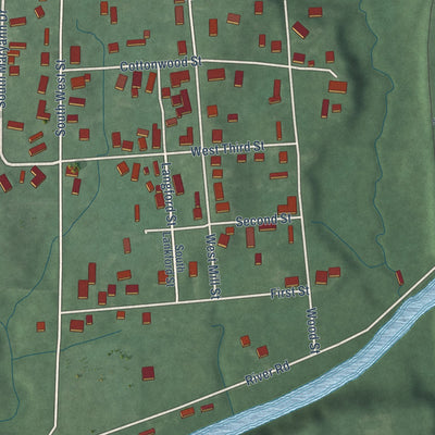 Second close-up of the map of Patoka, Indiana print showing more streets and buildings