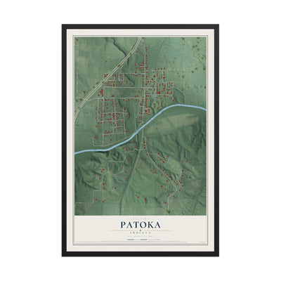 Map of Patoka, Indiana, 12 x 18 inch print in a black wood frame