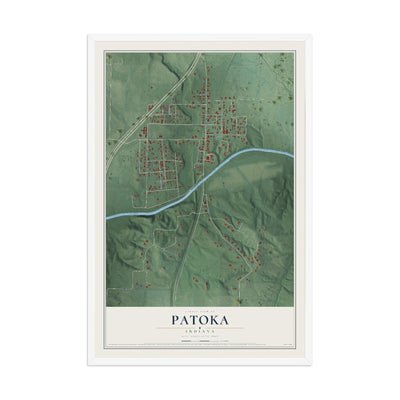 Map of Patoka, Indiana, 12 x 18 inch print in a white wood frame