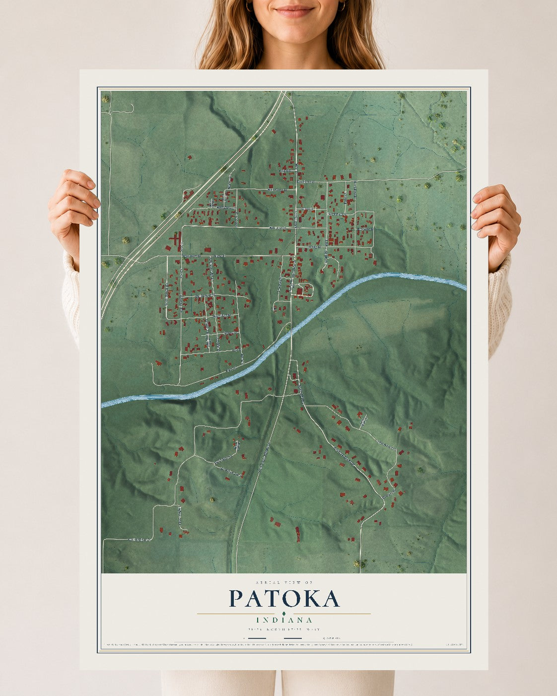 Map of Patoka, Indiana, 24 x 36 inch unframed archival matte print