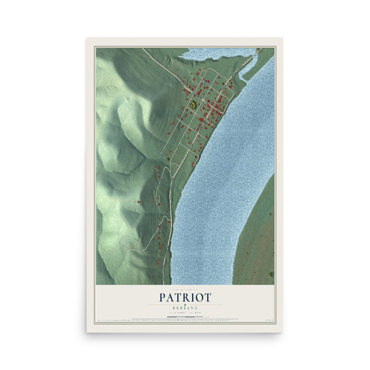 Map of Patriot, Indiana, 12 x 18 inch unframed archival matte print