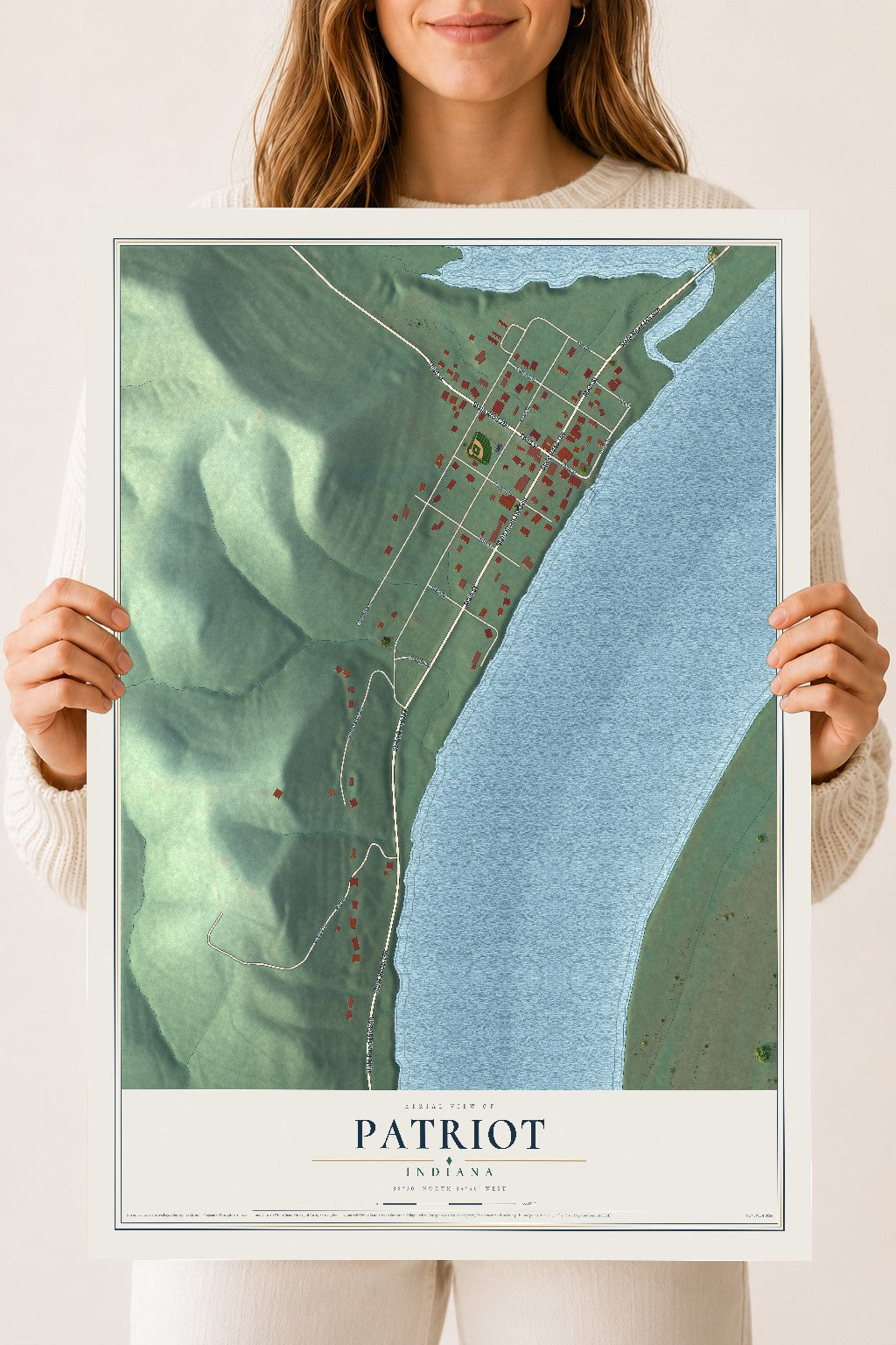 Map of Patriot, Indiana, 18 x 24 inch unframed archival matte print