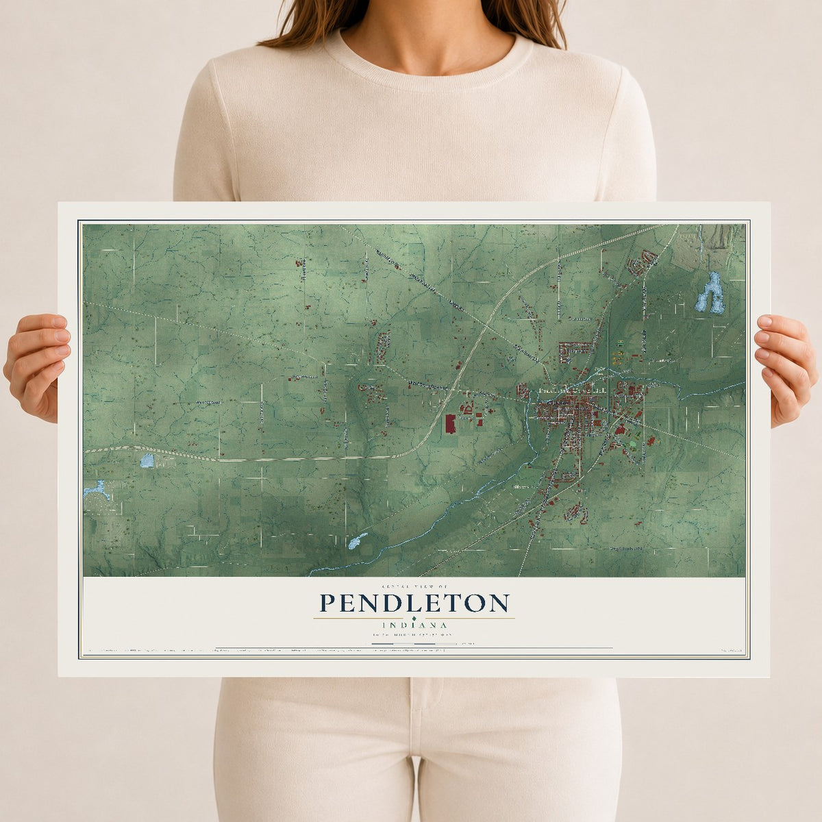 Map of Pendleton, Indiana, 12 x 18 inch unframed archival matte print