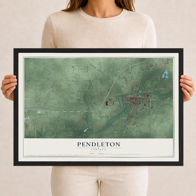 Map of Pendleton, Indiana, 12 x 18 inch print in a black wood frame
