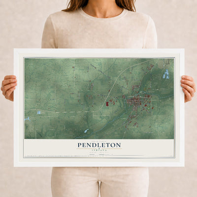 Map of Pendleton, Indiana, 12 x 18 inch print in a white wood frame