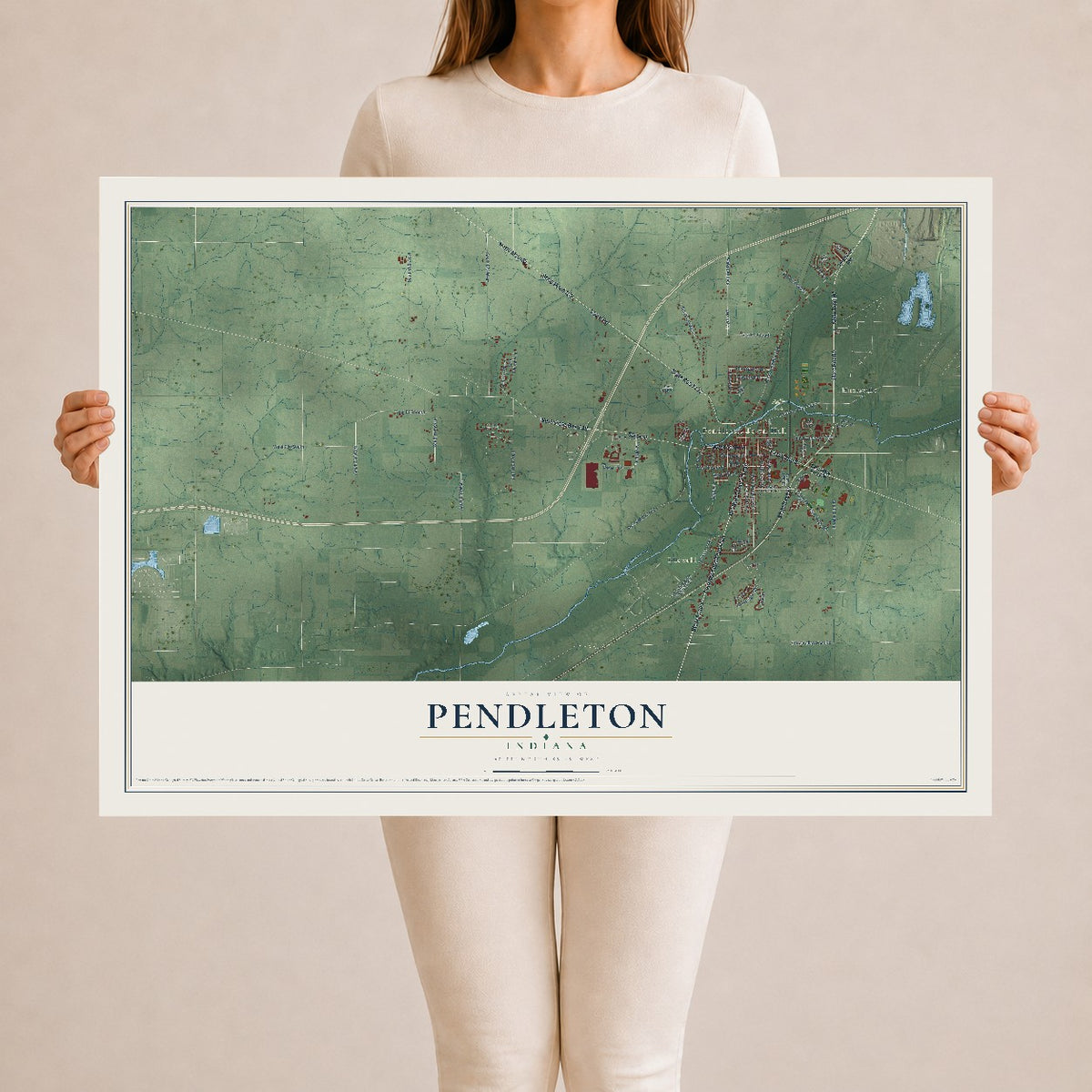 Map of Pendleton, Indiana, 24 x 36 inch unframed archival matte print