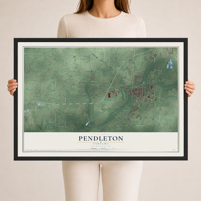 Map of Pendleton, Indiana, 24 x 36 inch print in a black wood frame