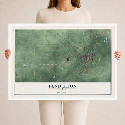 Map of Pendleton, Indiana, 24 x 36 inch print in a white wood frame