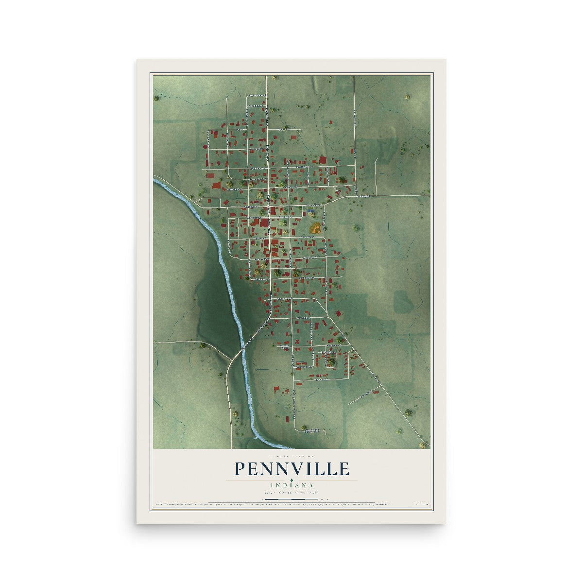 Map of Pennville, Indiana, 12 x 18 inch unframed archival matte print