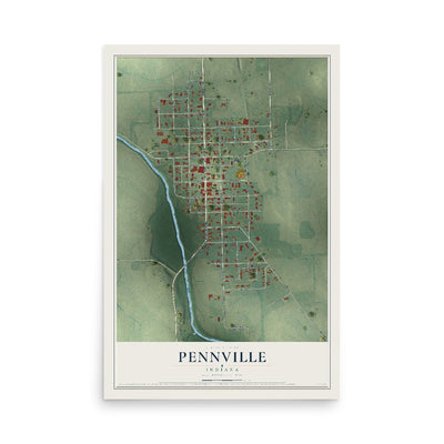 Map of Pennville, Indiana, 12 x 18 inch unframed archival matte print
