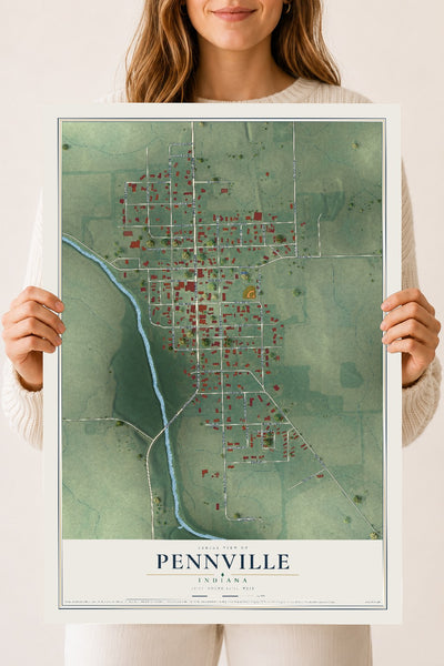 Map of Pennville, Indiana, 18 x 24 inch unframed archival matte print