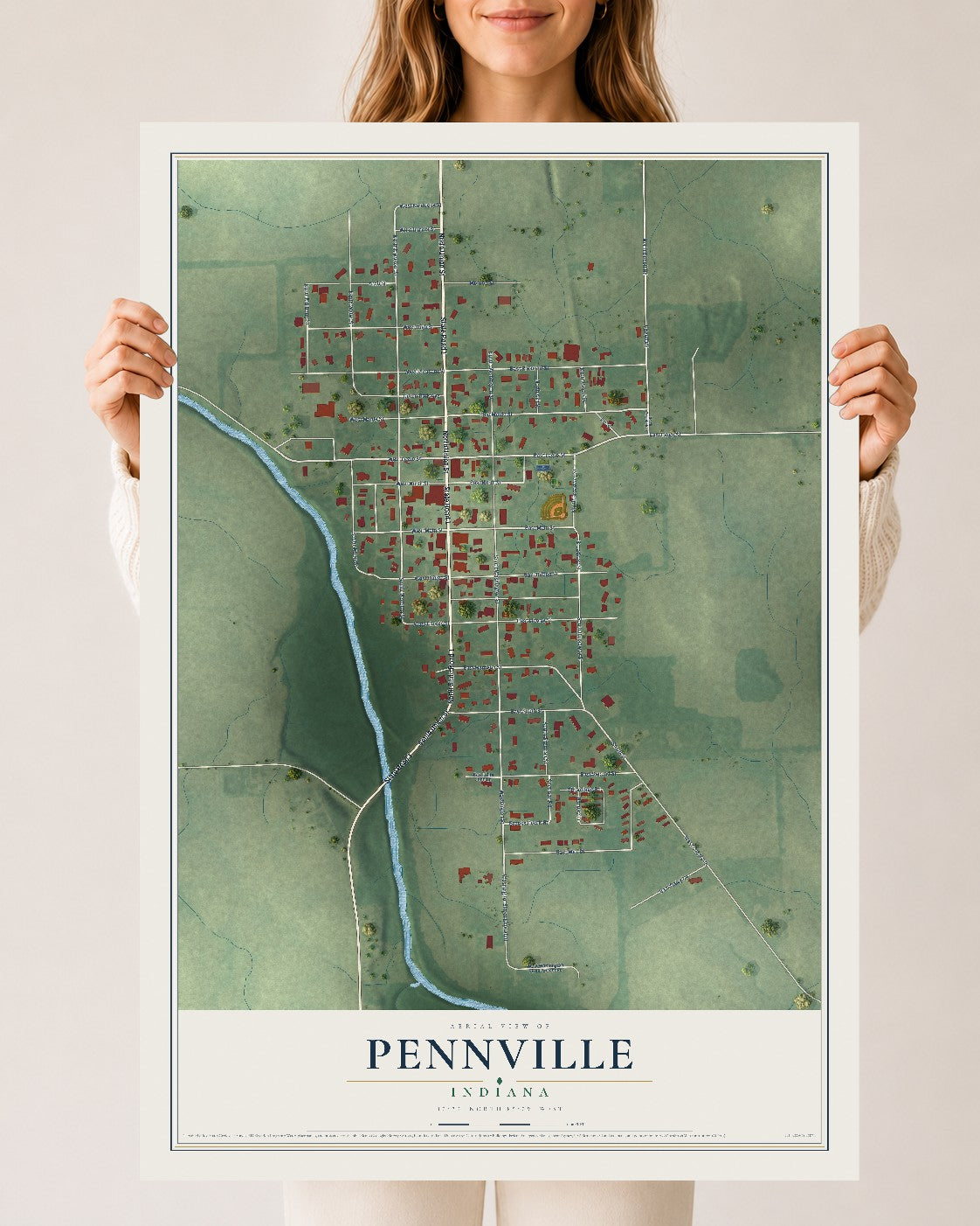 Map of Pennville, Indiana, 24 x 36 inch unframed archival matte print