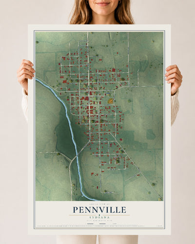 Map of Pennville, Indiana, 24 x 36 inch unframed archival matte print
